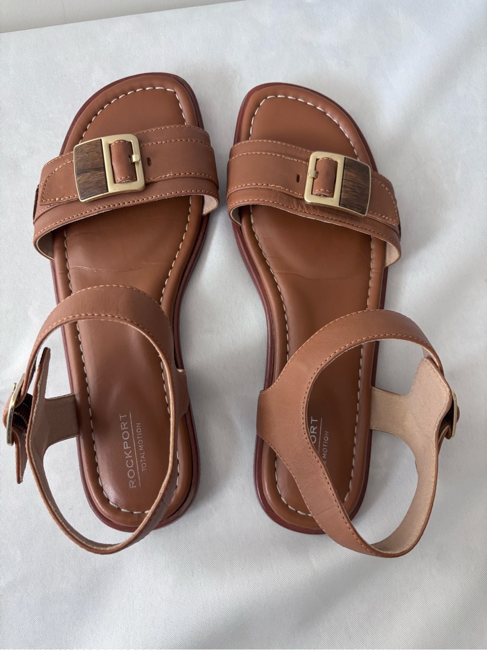 Rockport Total Motion Leather Sandal Zadie Buckle Cumin Womens Size 8.5 W